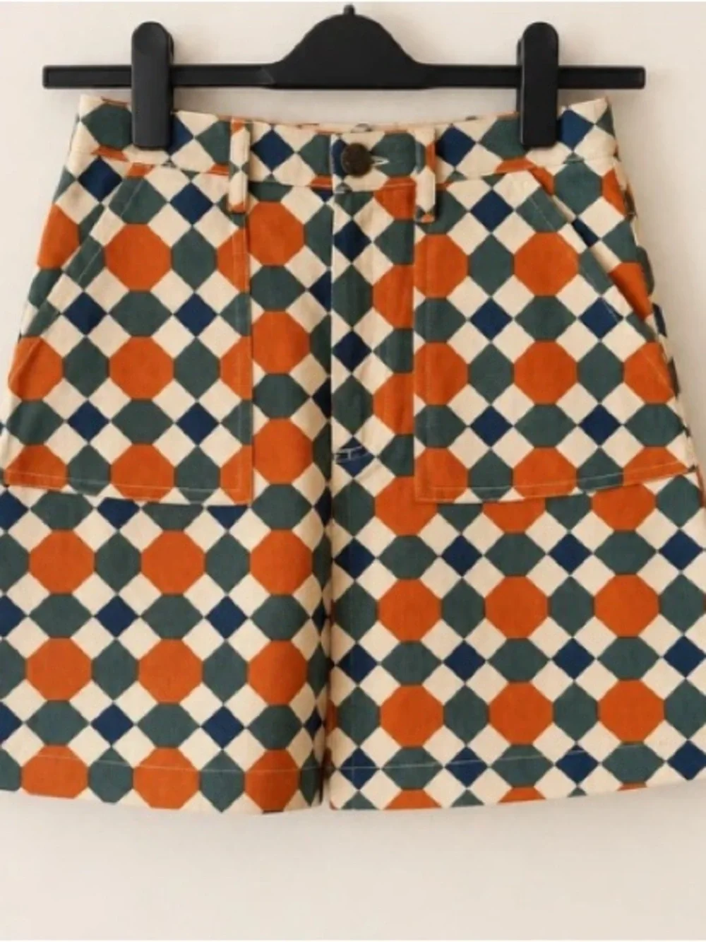 Geometric Print Mini Skirt in Orange, Green & Cream